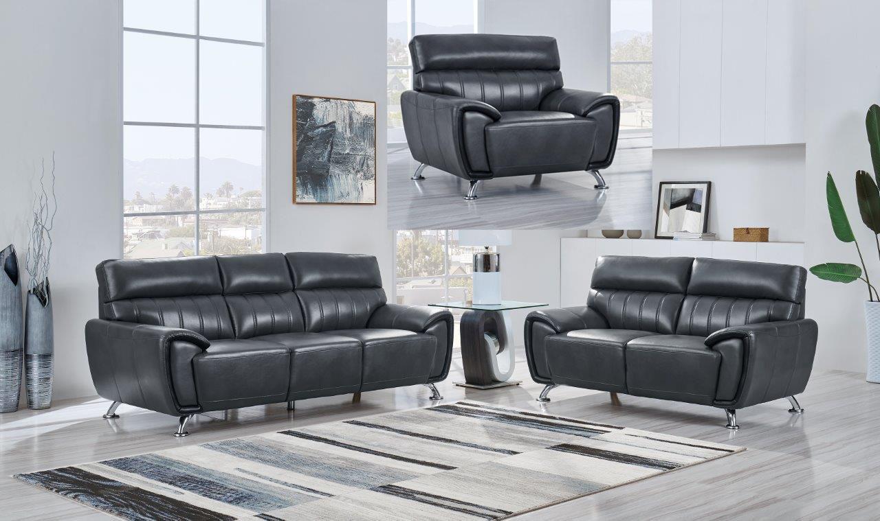 

    
Global Furniture U8750 GR Contemporary Black Leather Gel Sofa Set 3Pcs
