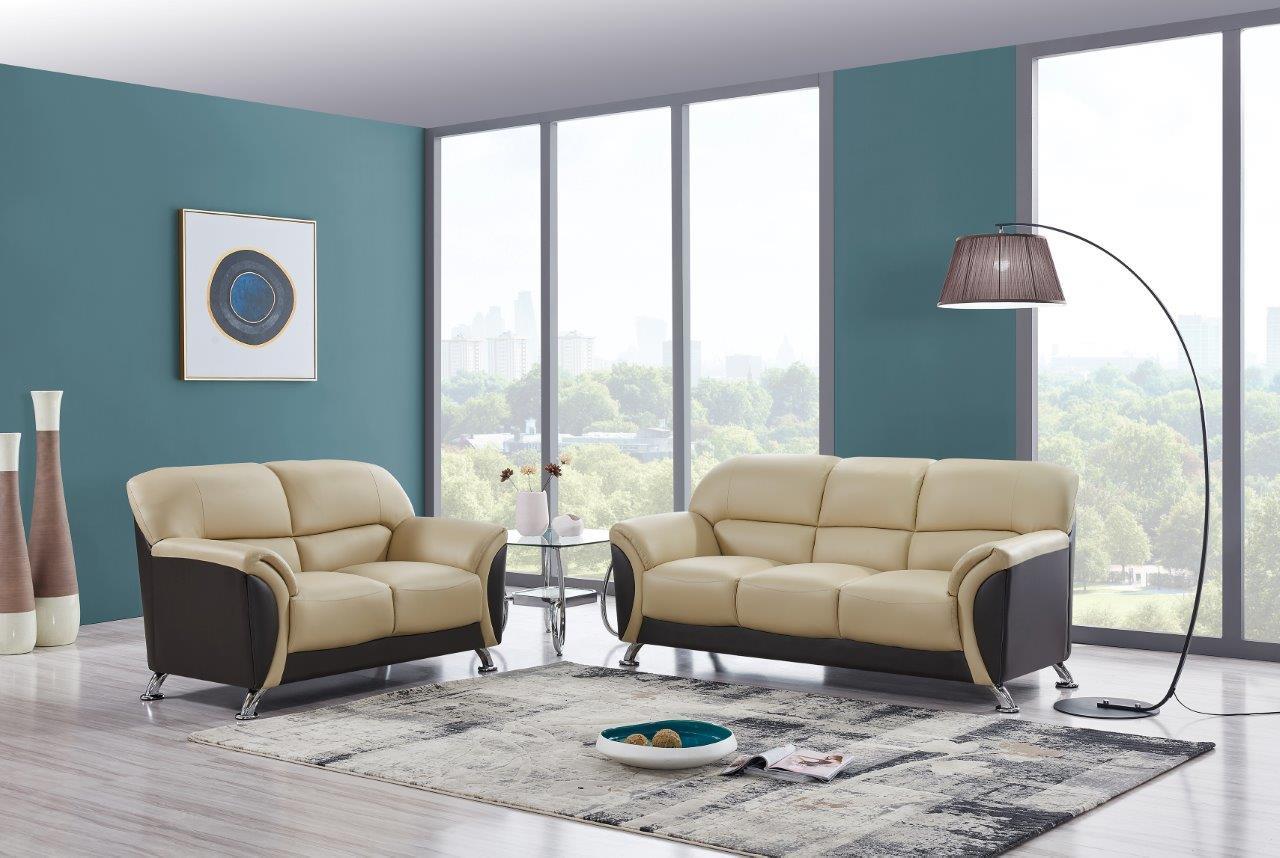 

    
Global Furniture U9103 CAPP/CHOC Cappuccino/Chocolate Leather Gel Sofa Set 2Pcs
