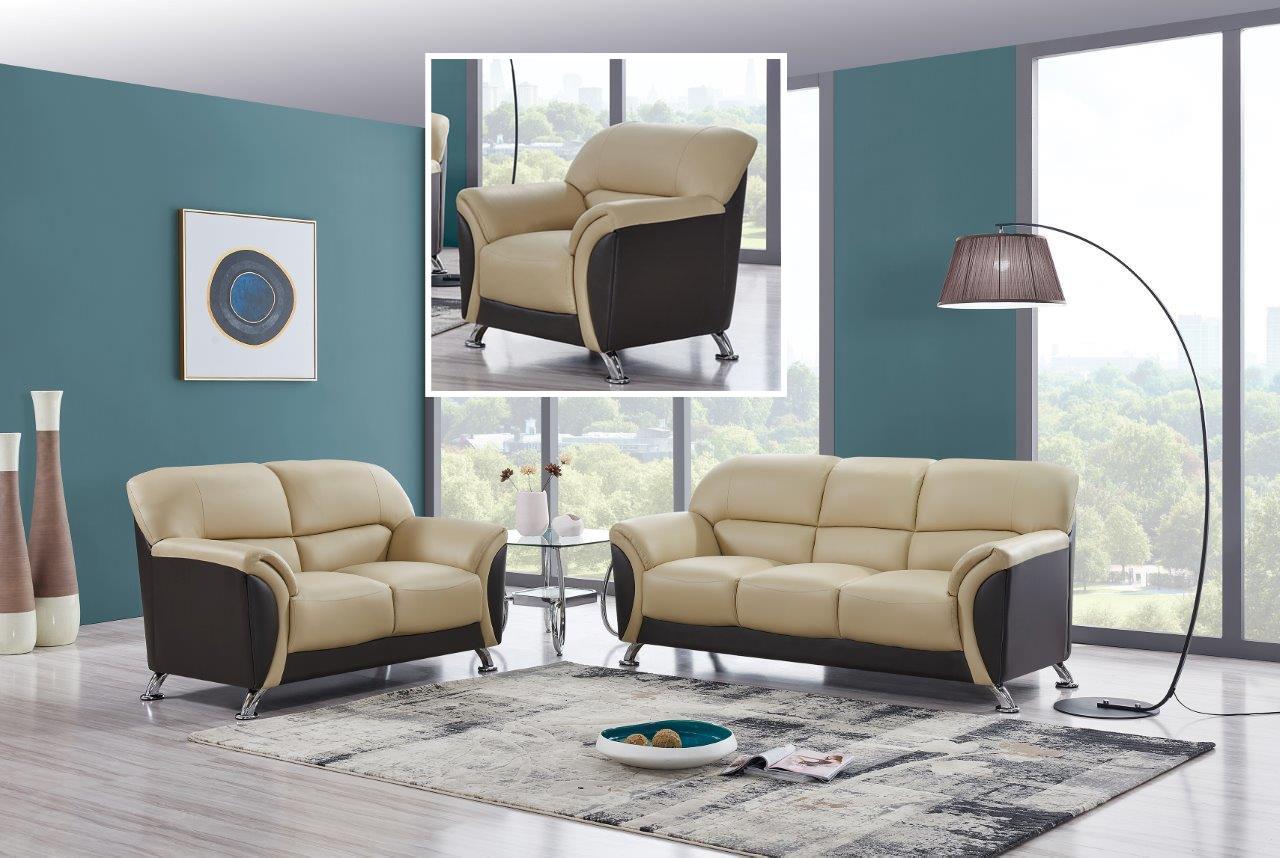 

    
Global Furniture U9103 CAPP/CHOC Cappuccino/Chocolate Leather Gel Sofa Set 3Pcs
