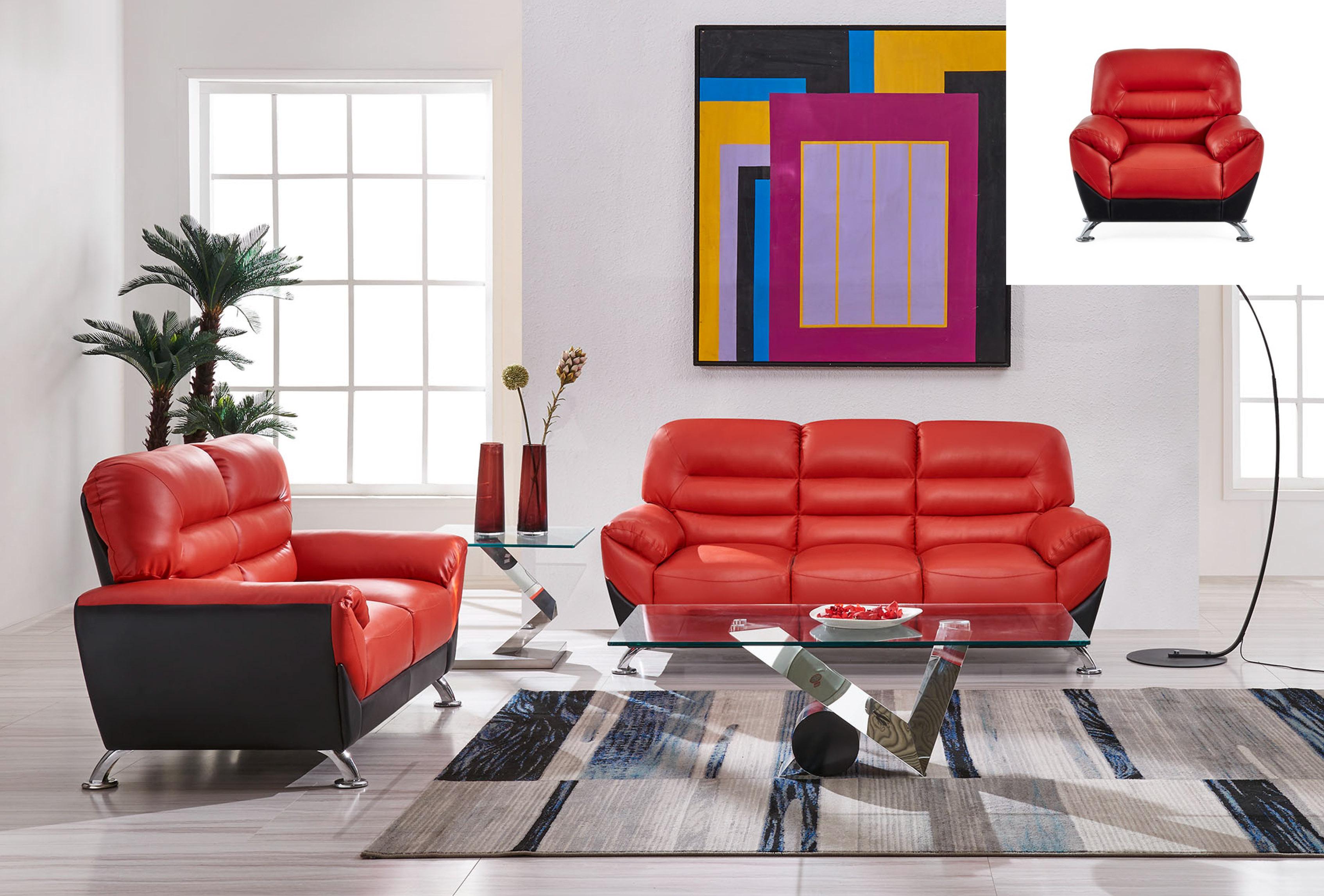 

    
Global Furniture U9105 Modern Black & Red Bonded Leather Upholstery Sofa Set 2Pcs
