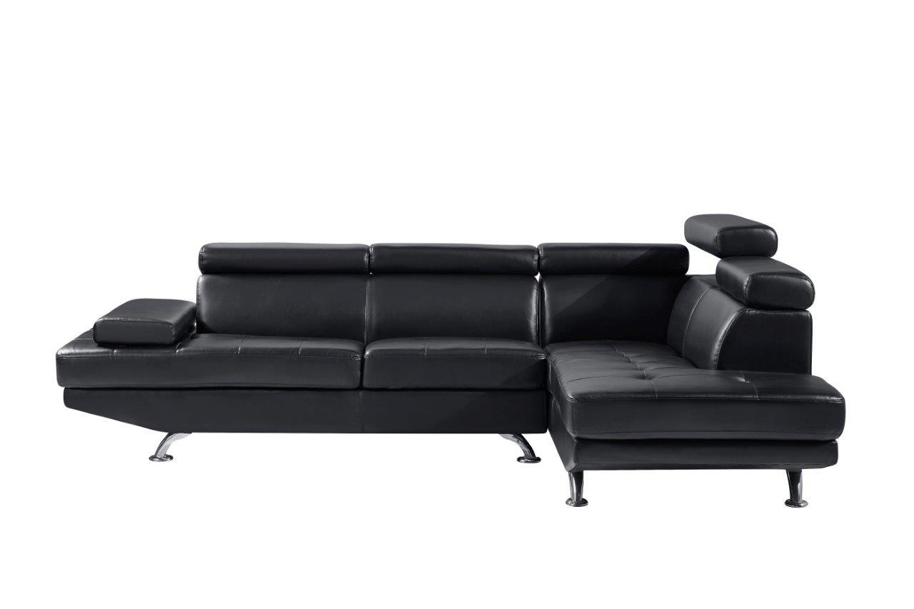 Contemporary Sectional Sofa U9782-BL U9782N-BLACK-SECTIONAL-PVC in Black leather gel