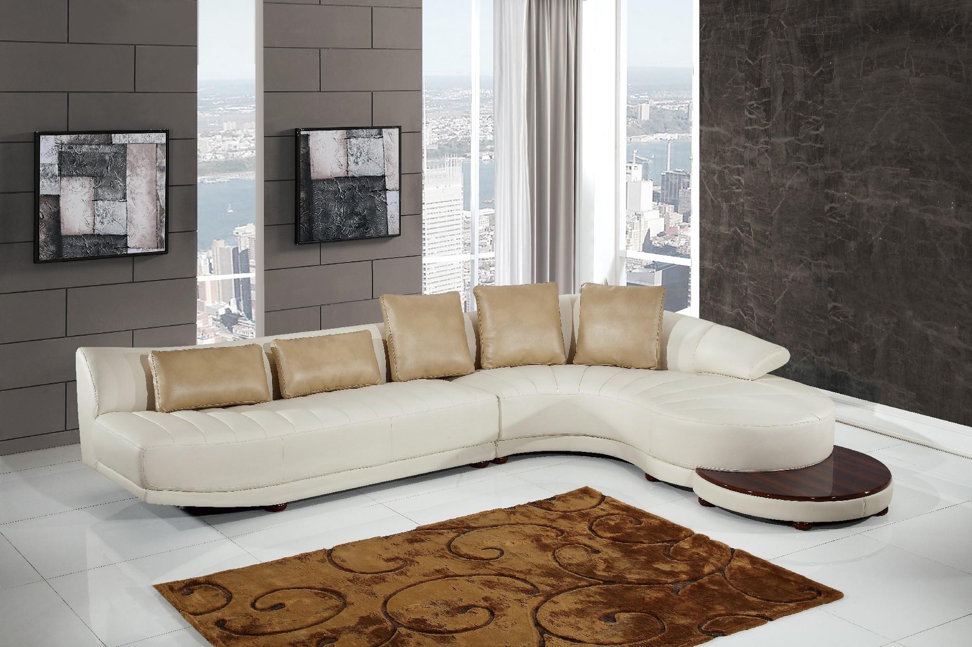 

    
Global Furniture UFM208-SEC Modern Beige and White Bonded Leather Curved Sofa & End Table
