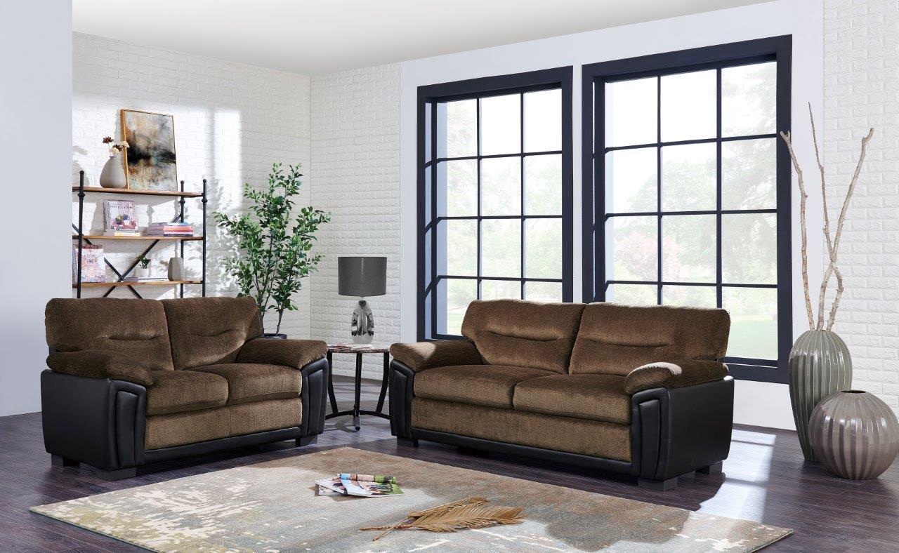 

    
Global Furniture UMC7KD BR Contemporary Coffee/ Brown Chenille Sofa Set 2Pcs
