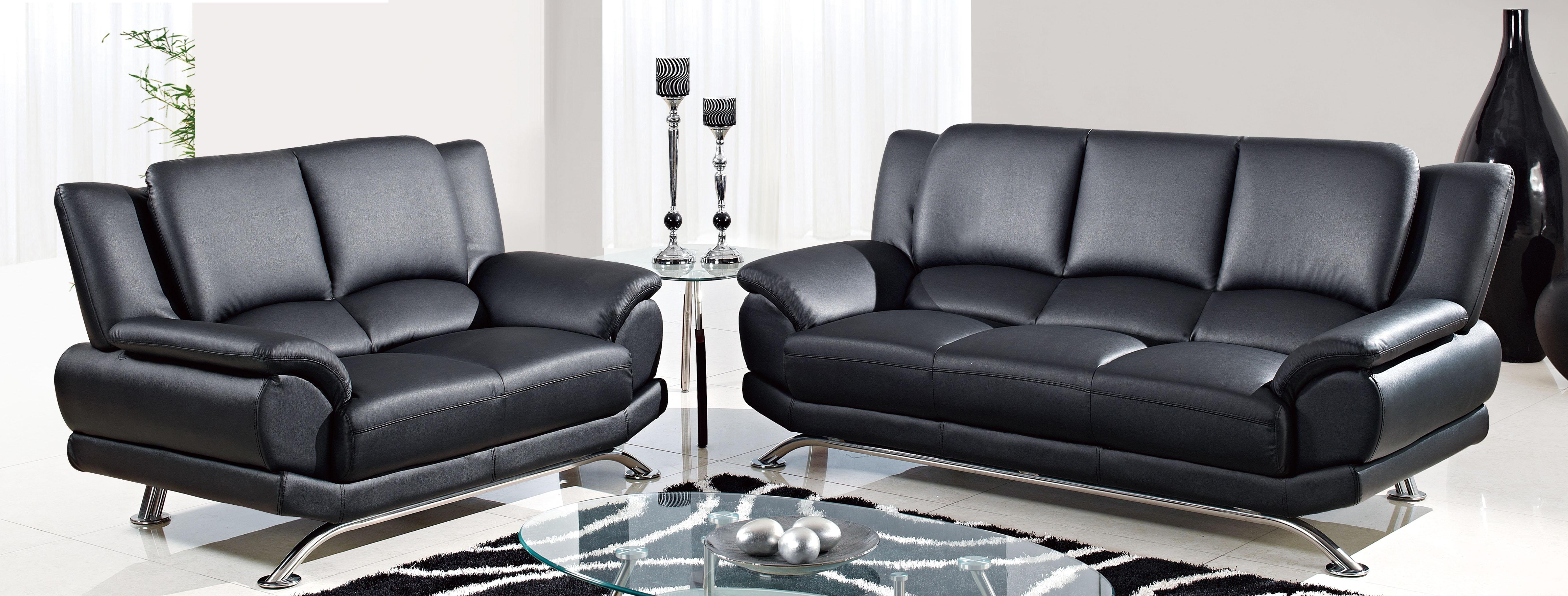 

    
Global Furniture USA U9908-BL Black Bonded Leather Living Room Sofa Set 2Pcs
