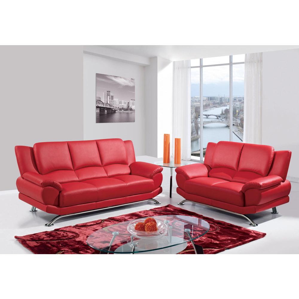 

    
Global Furniture USA U9908-R Red Bonded Leather Living Room Sofa Set 2Pcs

