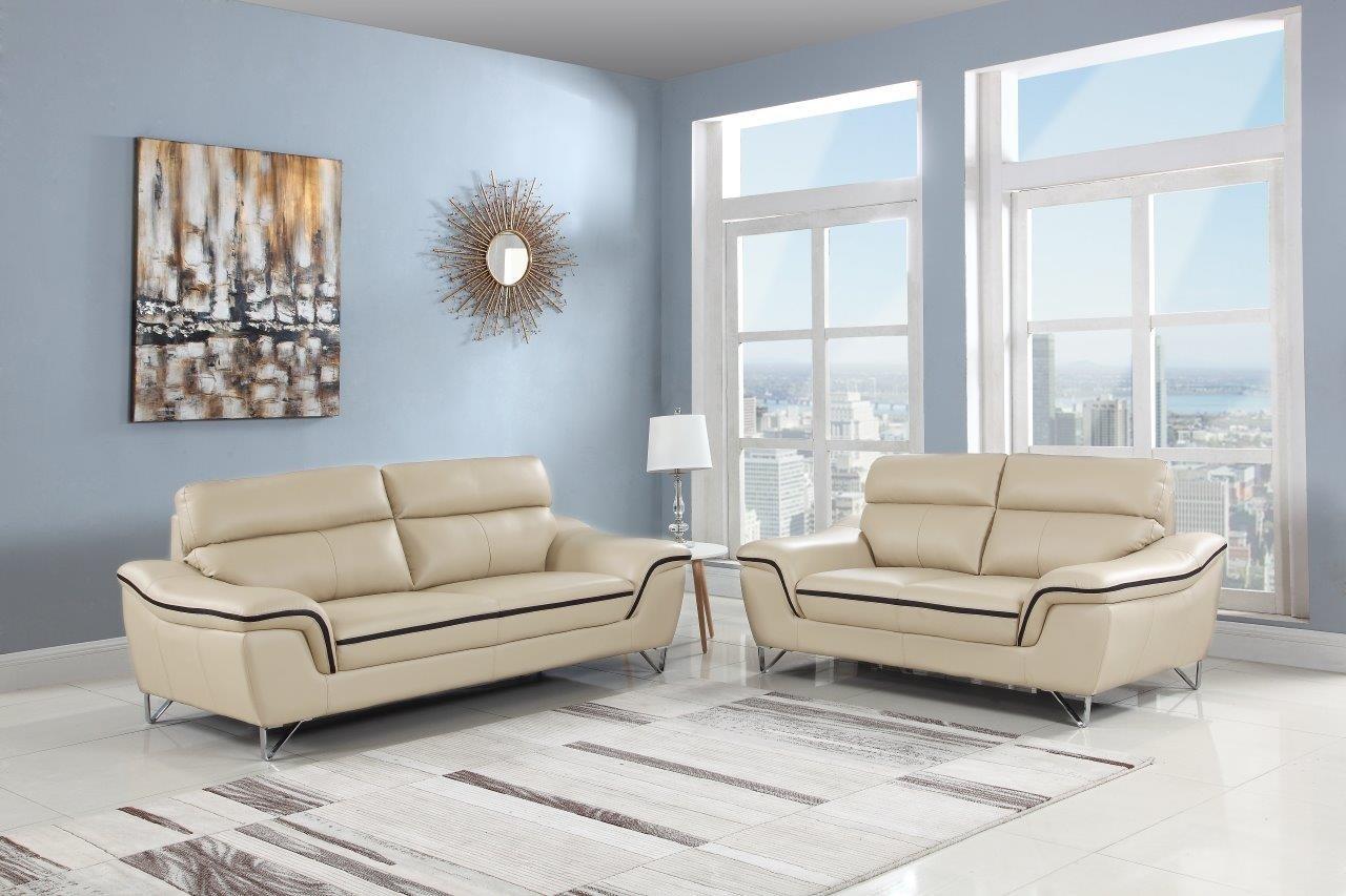 Contemporary, Modern Sofa and Loveseat Set 168 168-BEIGE-2PC in Beige Leather Match