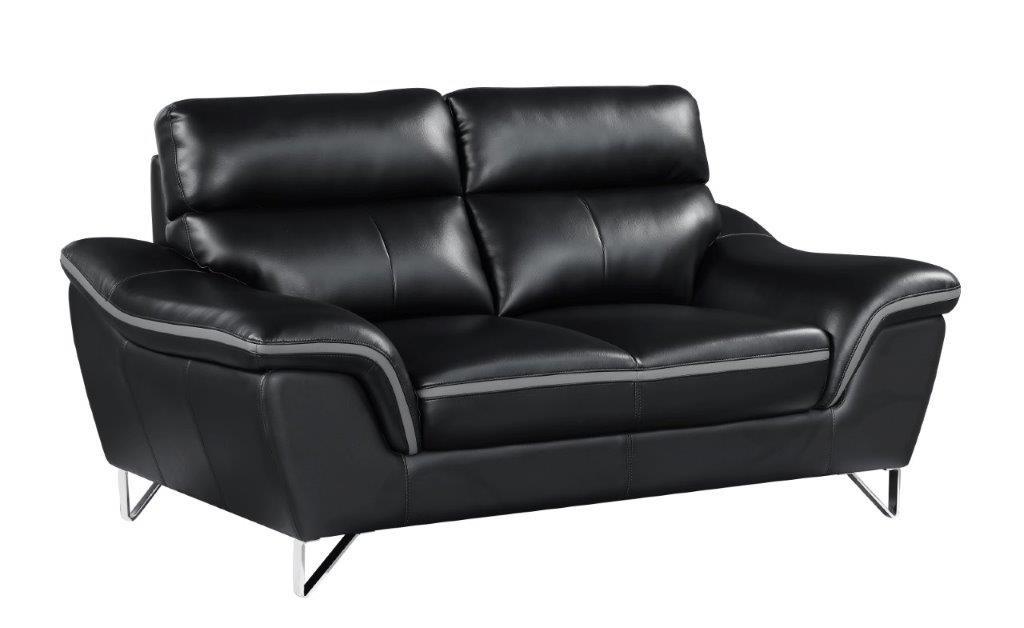 Contemporary Loveseat 168 168-BLACK-L in Black Leather Match