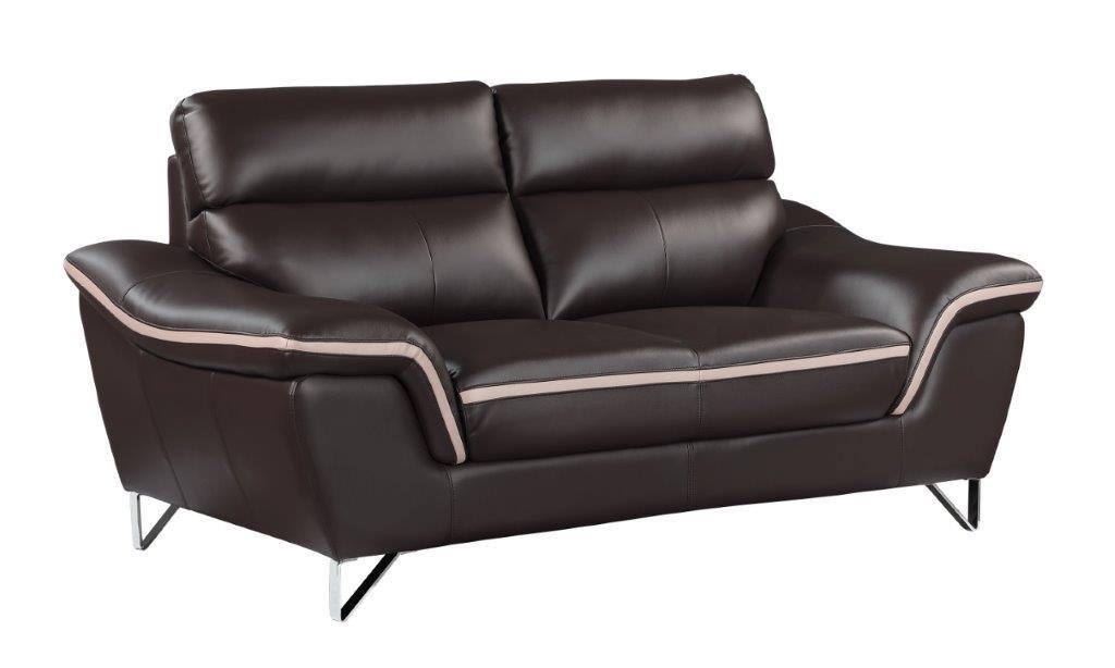 Contemporary Loveseat 168 168-BROWN-L in Brown Leather Match