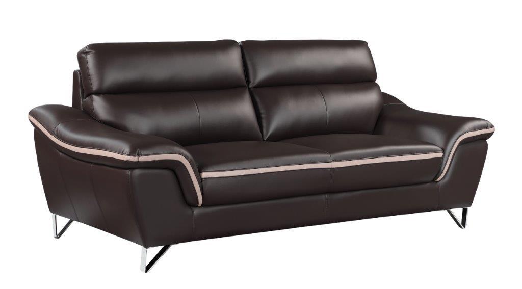 Contemporary Sofa 168 168-BROWN-S in Brown Leather Match