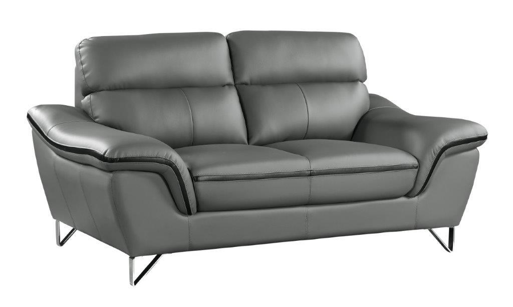 Contemporary Loveseat 168 168-GRAY-L in Gray Leather Match