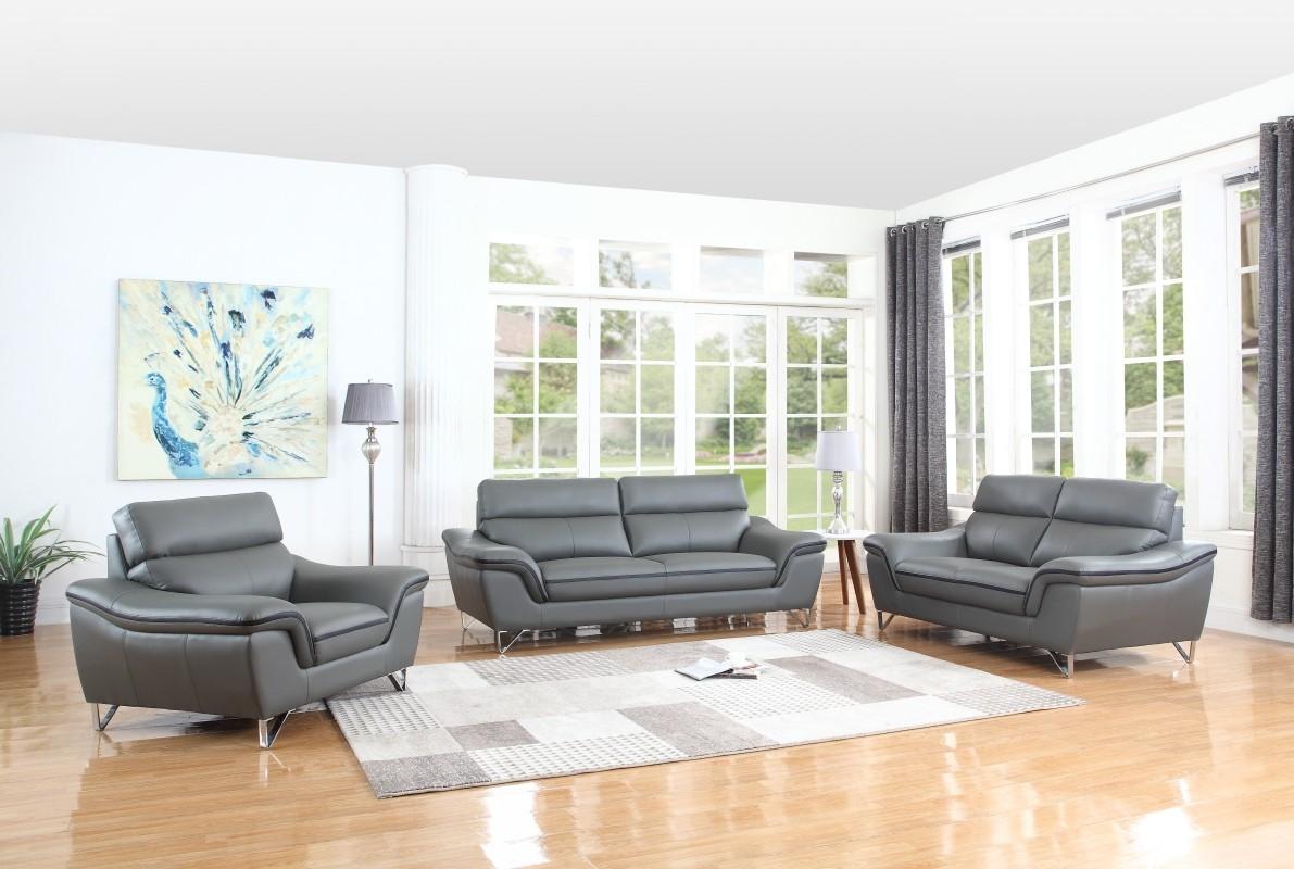 

    
Contemporary Gray Premium Leather Match Sofa Set 3Pcs Global United 168
