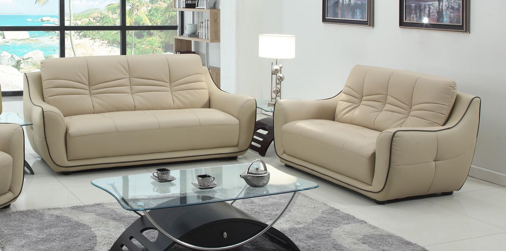 Contemporary Sofa and Loveseat Set 2088 2088-BEIGE-2PC in Beige Leather Air Material