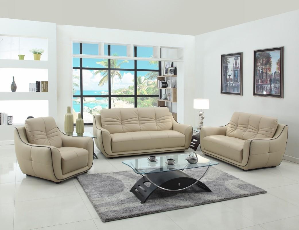 

    
Contemporary Beige Leather Air / Match Sofa Set 3 Pcs  Global United 2088
