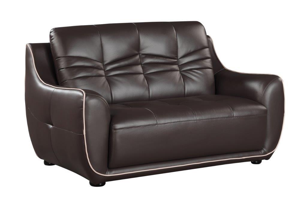 Contemporary Loveseat 2088 2088-BROWN-L in Brown Leather Match