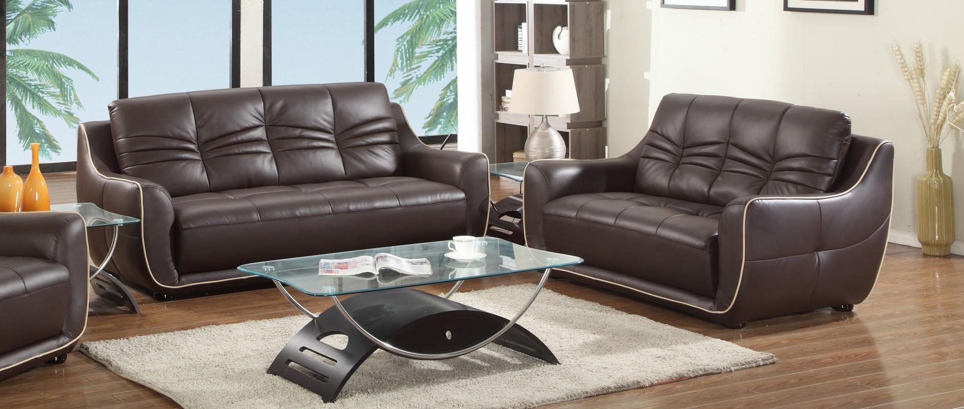 Contemporary Sofa and Loveseat Set 2088 2088-BROWN-2PC in Brown Leather Air / Match