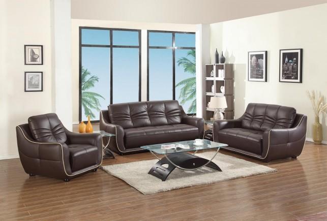 Contemporary Sofa Loveseat and Chair Set 2088 2088-BROWN-3-PC in Brown Leather gel match