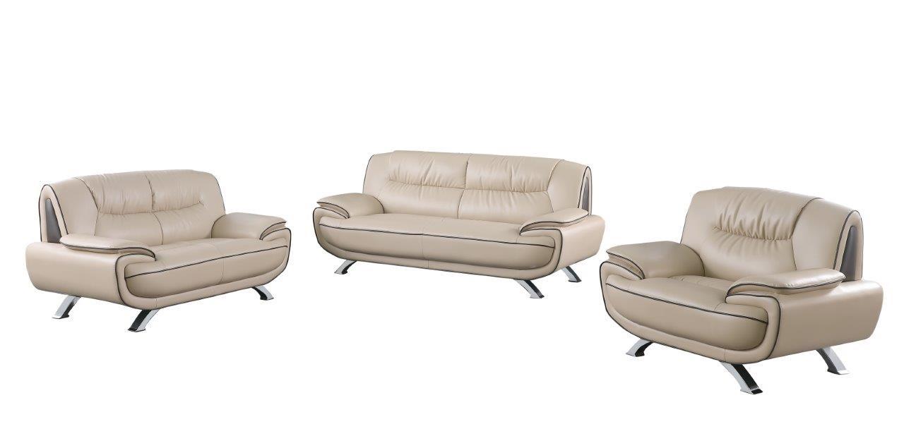 Contemporary Sofa Loveseat and Chair Set 405 405-BEIGE-3-PC in Beige Leather gel match