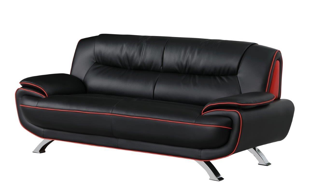 Contemporary Sofa 405 405-BLACK-S in Black Leather Match