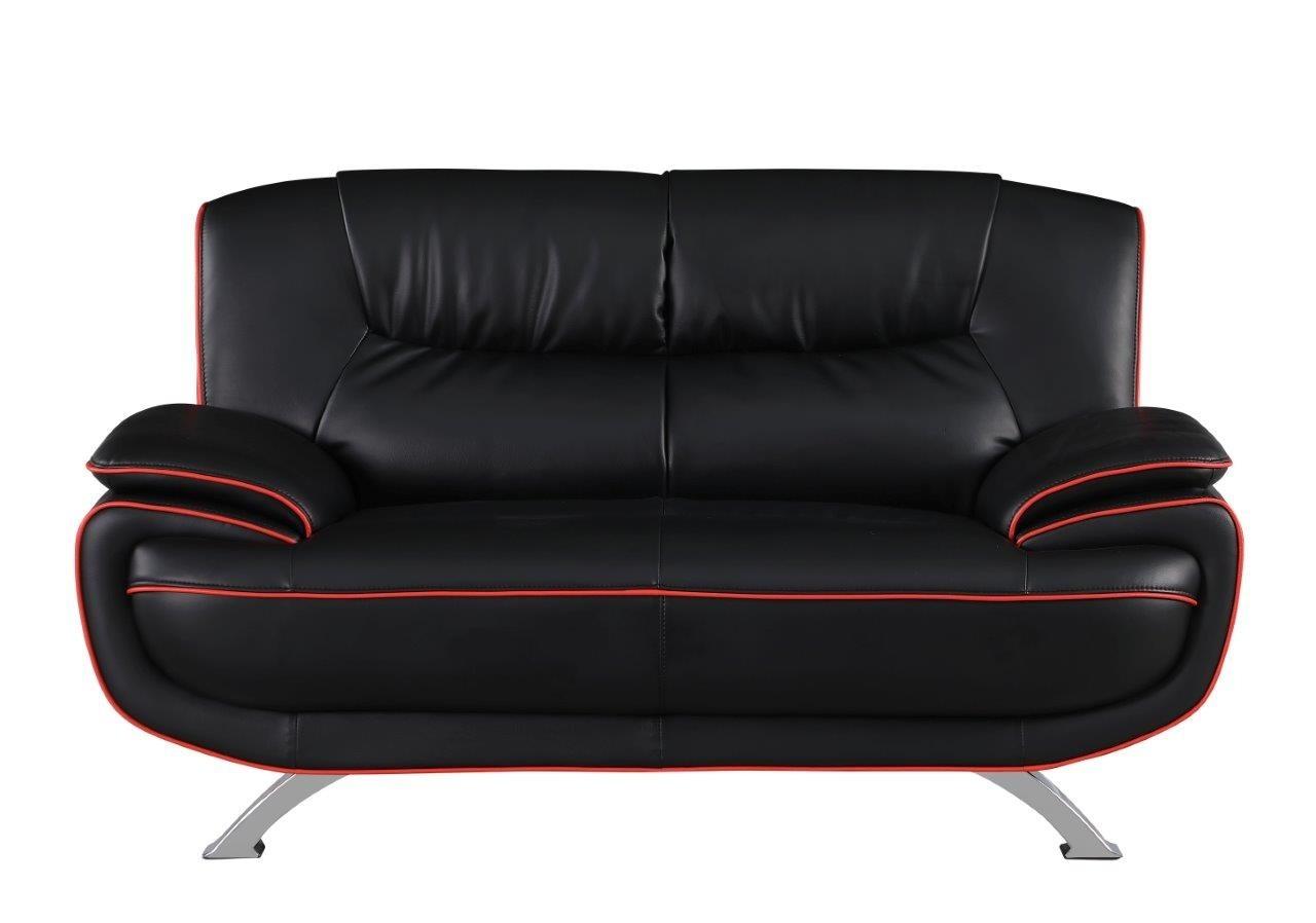 

    
405-BLACK-3-PC Contemporary Black Premium Leather Match Sofa Set 3Pcs Global United 405
