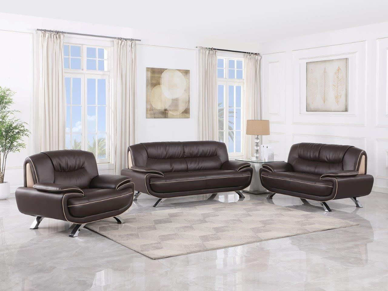 

    
Contemporary Brown Premium Leather Match Sofa Set 3Pcs 405 Global United
