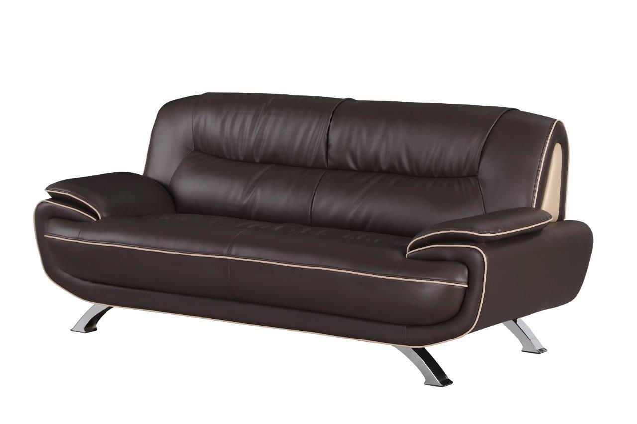 Contemporary Sofa 405 405-BROWN-S in Brown Leather Match