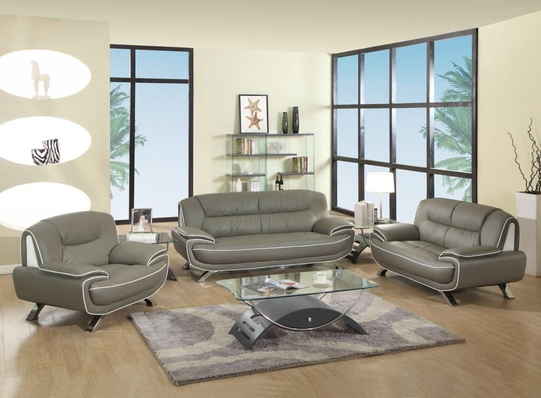 

    
Contemporary Gray Premium Leather Match Sofa Set 3Pcs Global United 405
