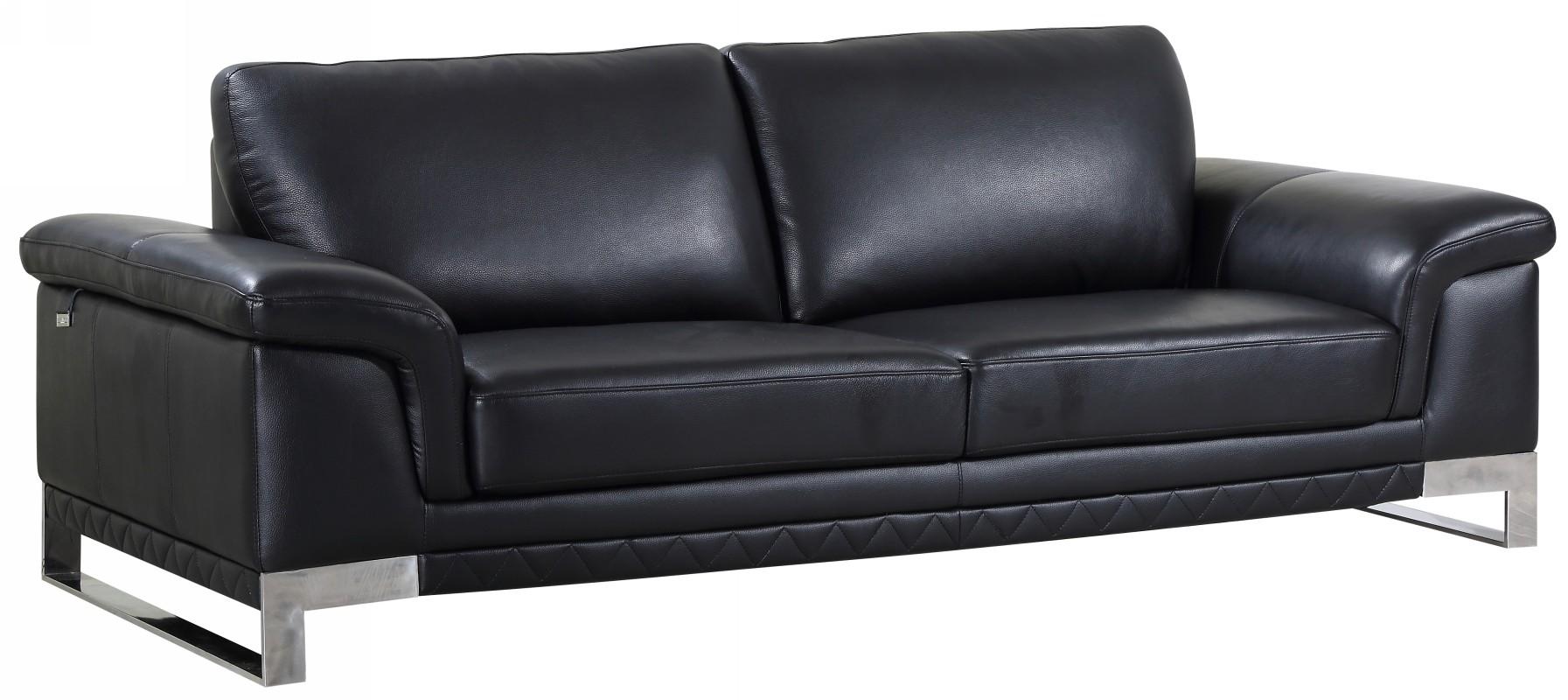 Contemporary Sofa 411 411-BLACK-S in Black Genuine Leather