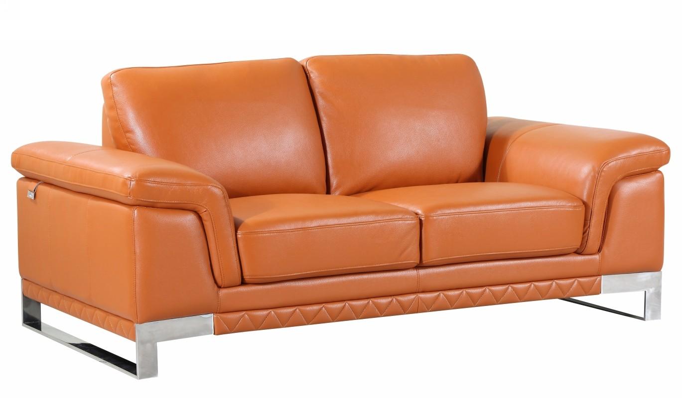 Contemporary Loveseat 411 411-CAMEL-L in Camel Genuine Leather