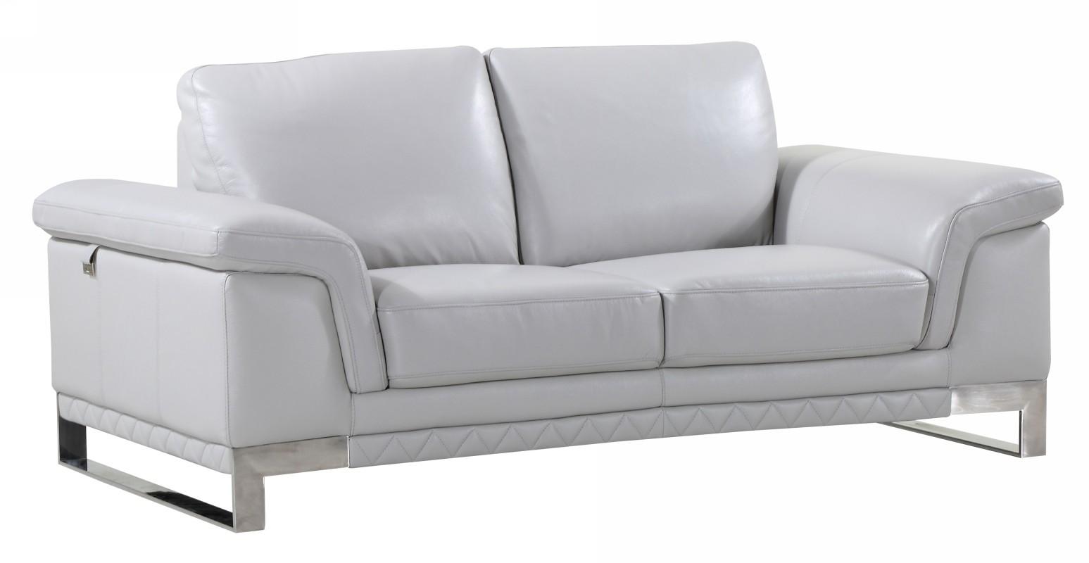 Contemporary Loveseat 411 411-LIGHT_GRAY-L in Light Gray Genuine Leather