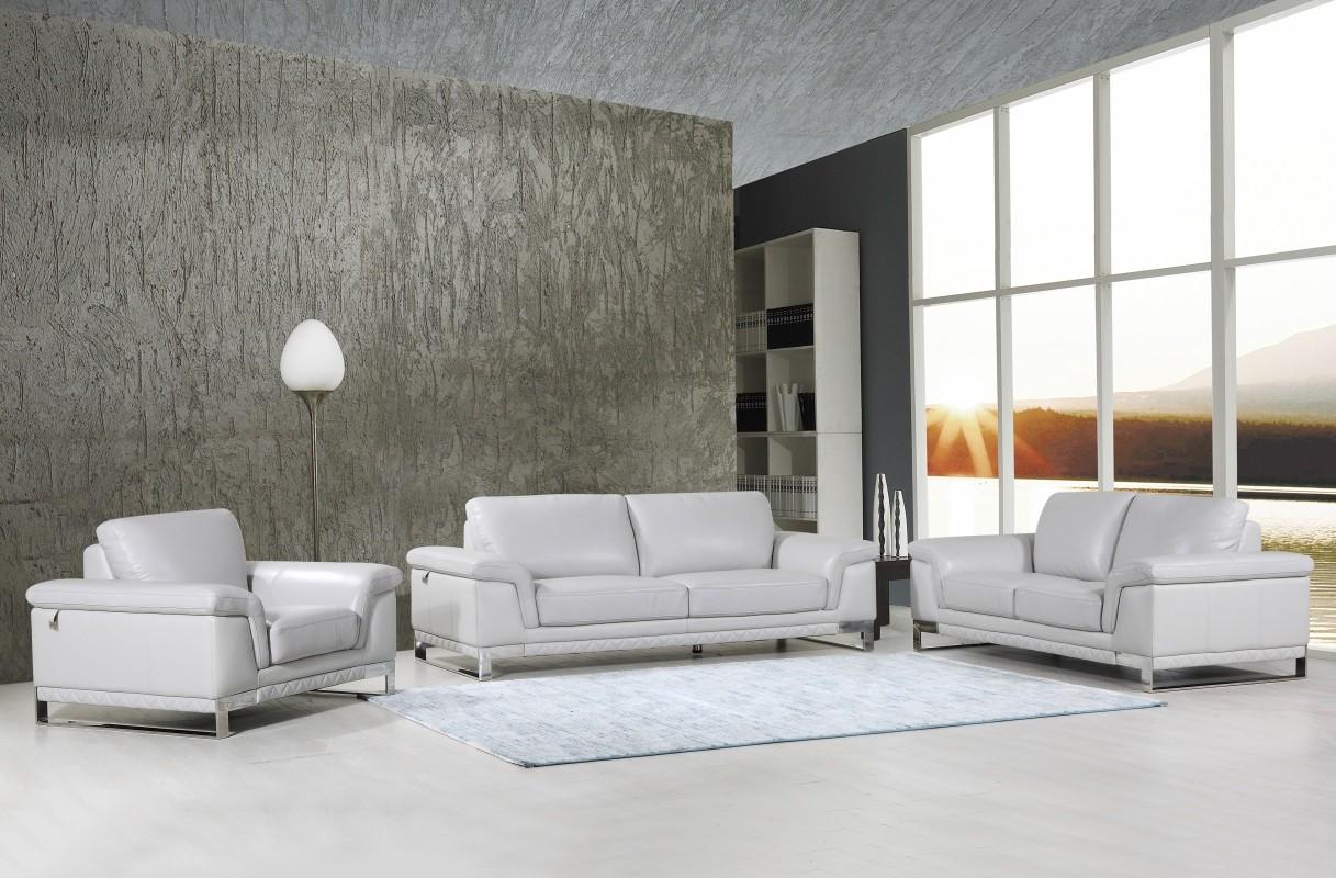 

        
Global United 411 Sofa and Loveseat Set Light Gray Genuine Leather 00083398859702
