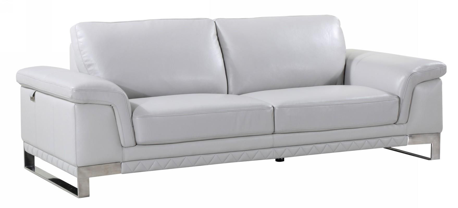Contemporary Sofa 411 411-LIGHT_GRAY-S in Light Gray Genuine Leather