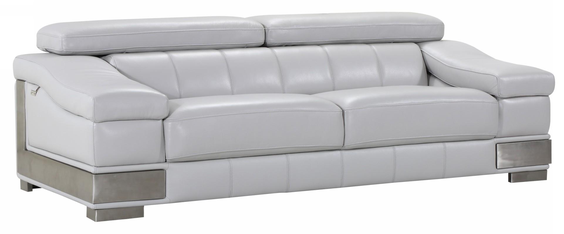 Contemporary Sofa 415 415-LIGHT_GRAY-S in Light Gray Genuine Leather