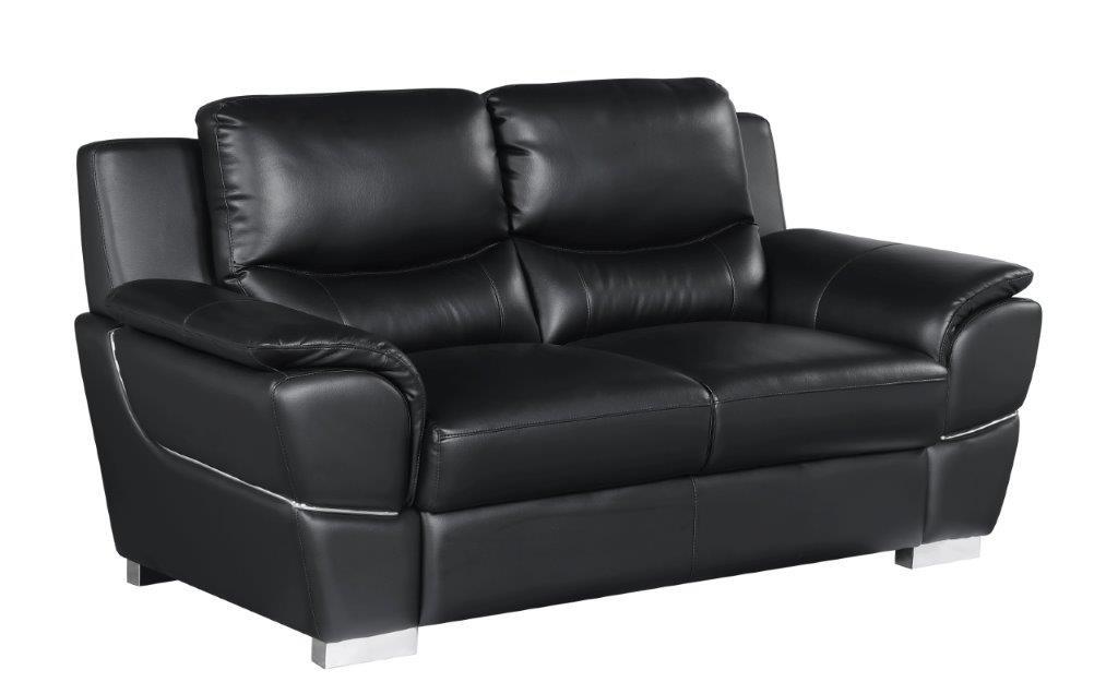 Contemporary Loveseat 4572 4572-BLACK-L in Black Leather Match