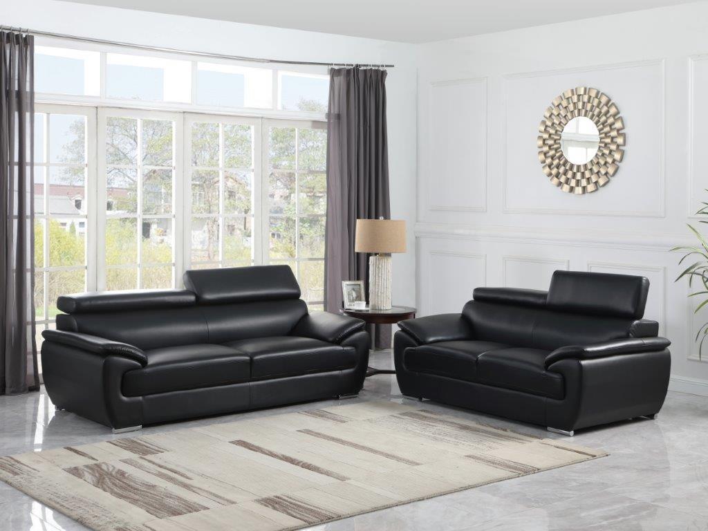 Contemporary Sofa and Loveseat Set 4571 4571-BLACK-2PC in Black Leather gel match