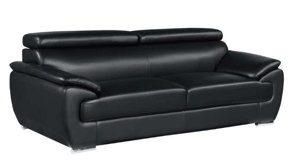 Contemporary Sofa 4571 4571-BLACK-S in Black Leather Match