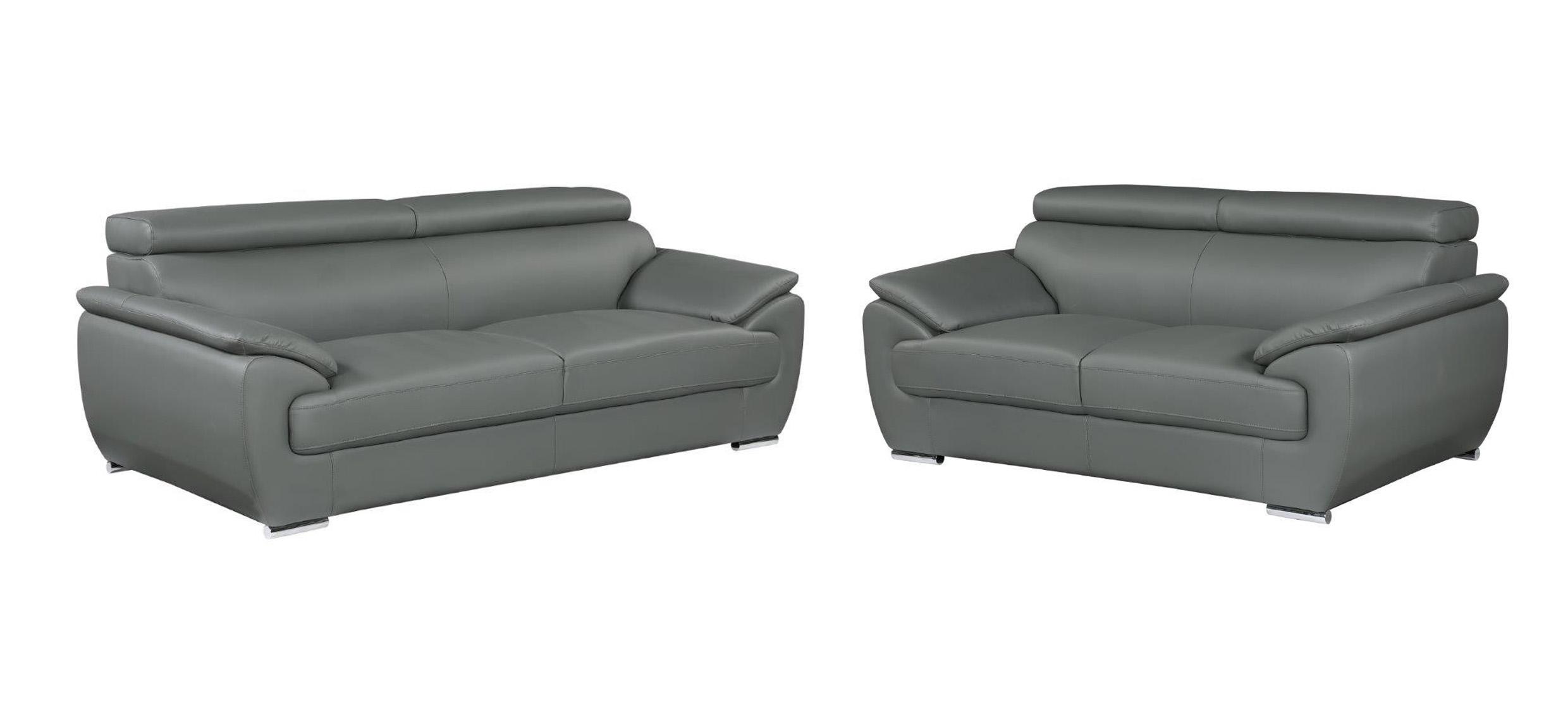 Contemporary Sofa and Loveseat Set U4571 4571-GRAY-2PC in Gray Leather Match
