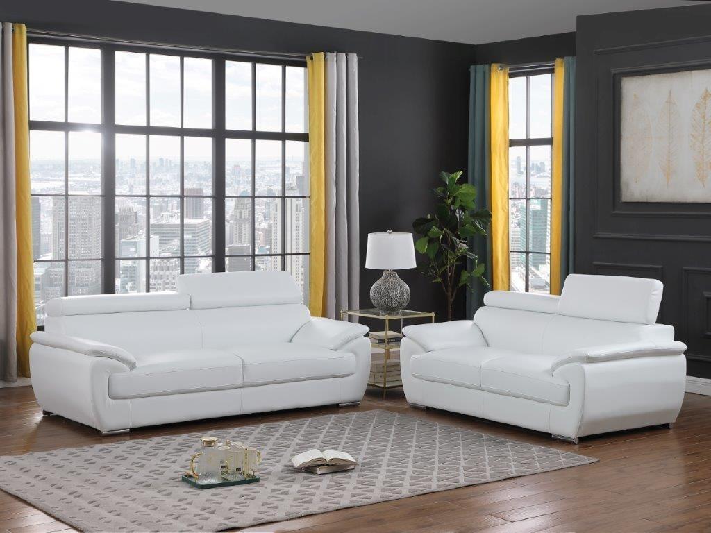 Contemporary Sofa and Loveseat Set 4571 4571-WHITE-2PC in White Leather Match