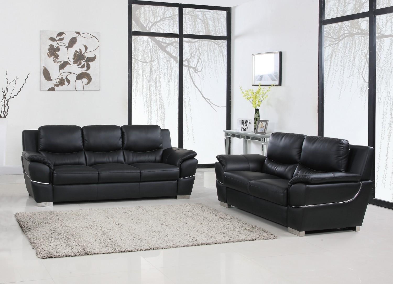 Contemporary Sofa and Loveseat Set 4572 4572-BLACK-2PC in Black Leather gel match