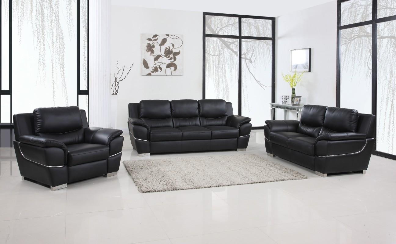 Contemporary Sofa Loveseat and Chair Set 4572 4572-BLACK-3-PC in Black Leather gel match