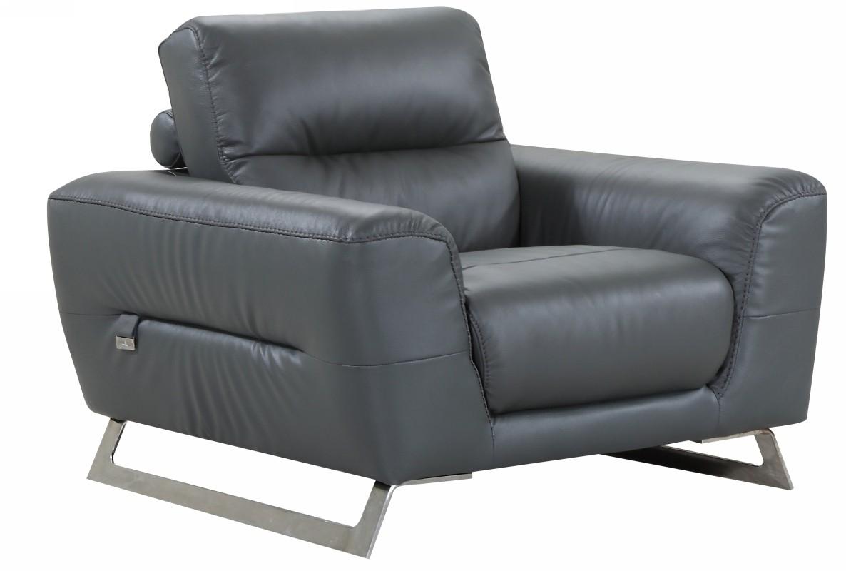 Contemporary Chair 485 485-DARK_GRAY-CH in Dark Gray Genuine Italian Leatder