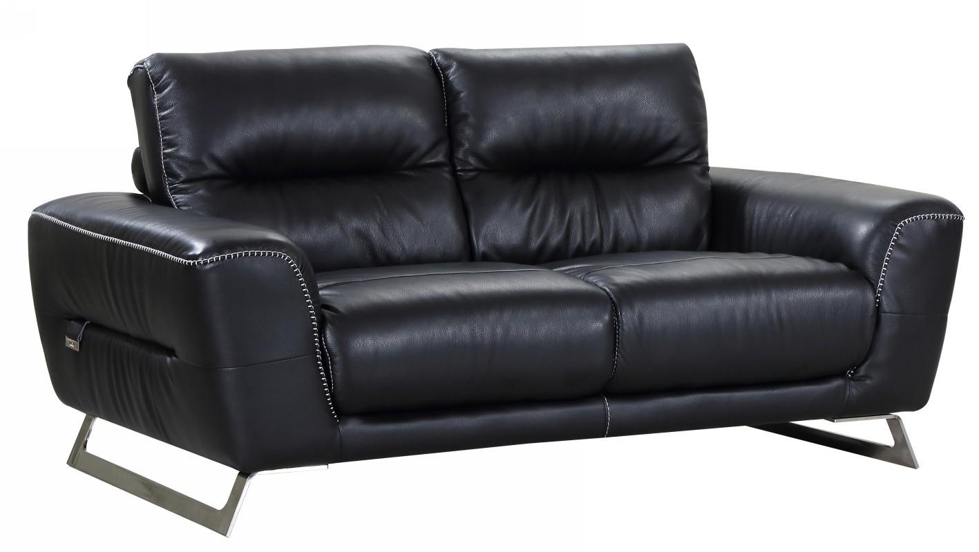 Contemporary Loveseat 485 485-BLACK-L in Black Genuine Leather