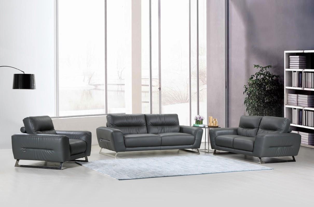 

    
Modern Dark Gray Genuine Italian Leather Sofa Set 3 Pcs Global United 485
