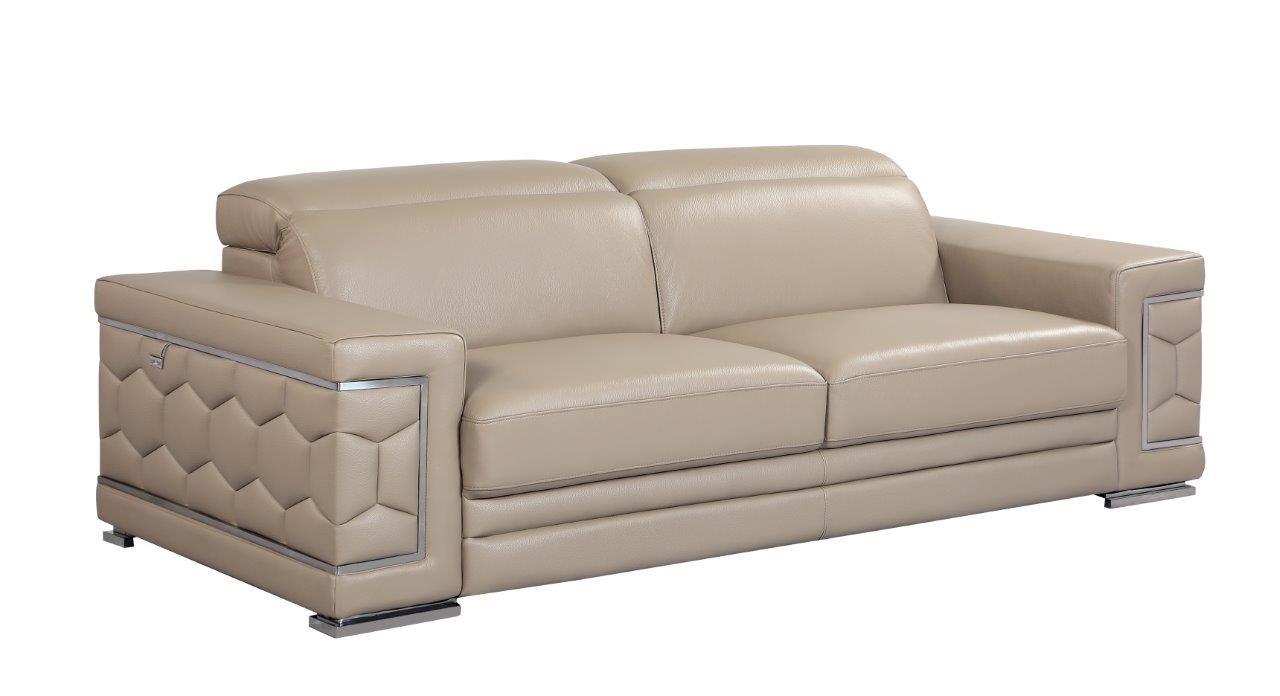 Contemporary Sofa 692 692-BEIGE-S in Beige Genuine Leather