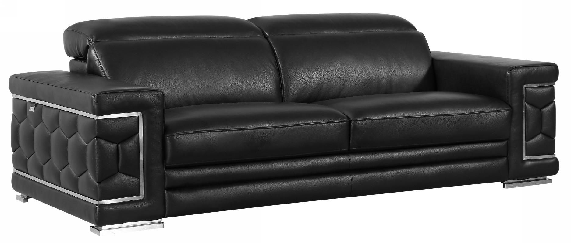 Contemporary Sofa 692 BLACK 692-BLACK-S in Black Genuine Leather