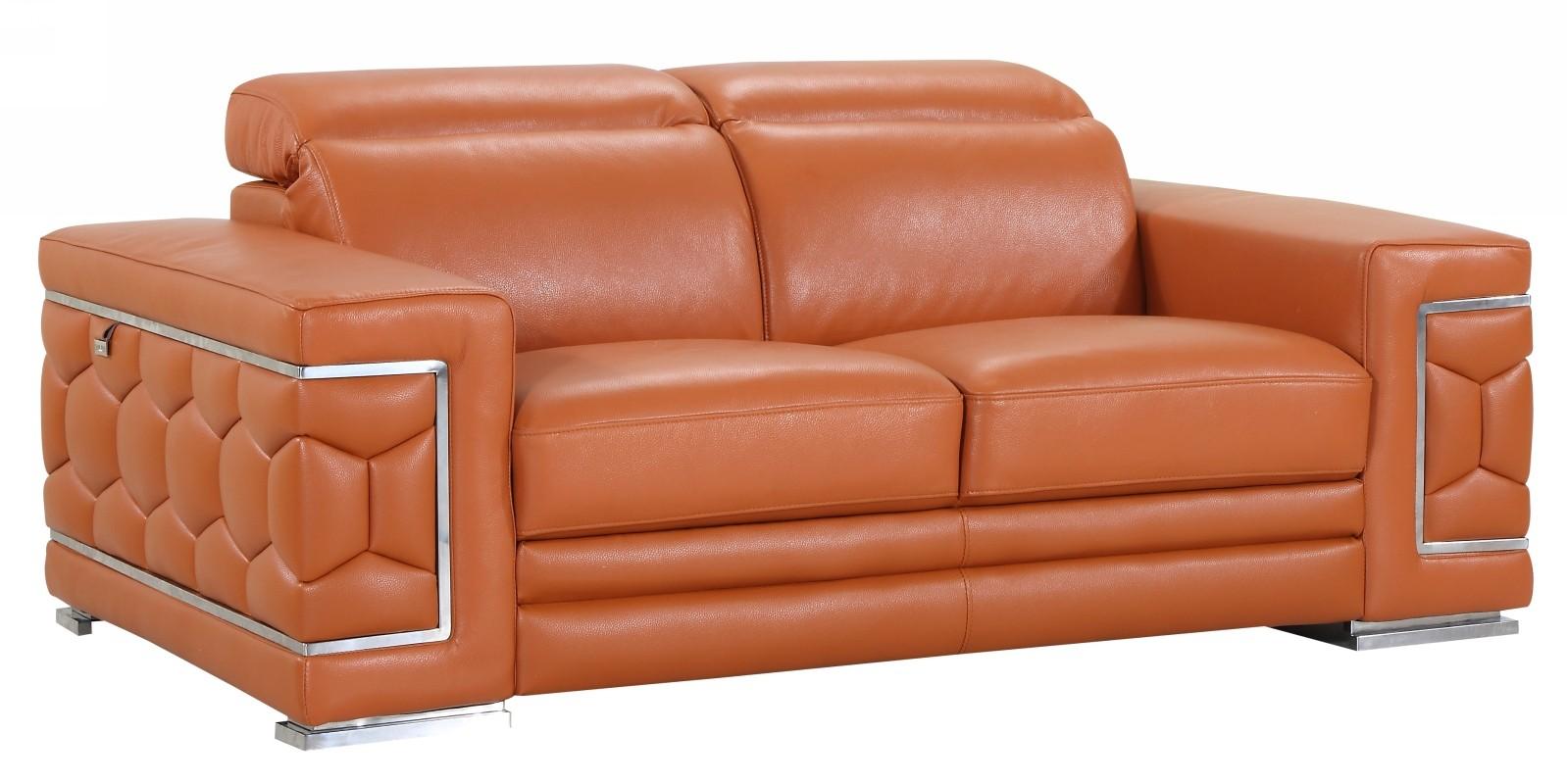Contemporary Loveseat 692 692-CAMEL-L in Camel Genuine Leather