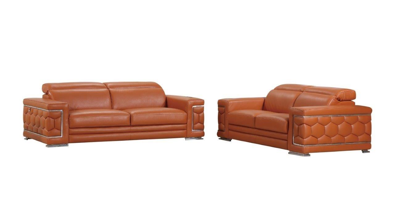 Modern Sofa and Loveseat Set 692 692-CAMEL-2PC in Camel Genuine Leather