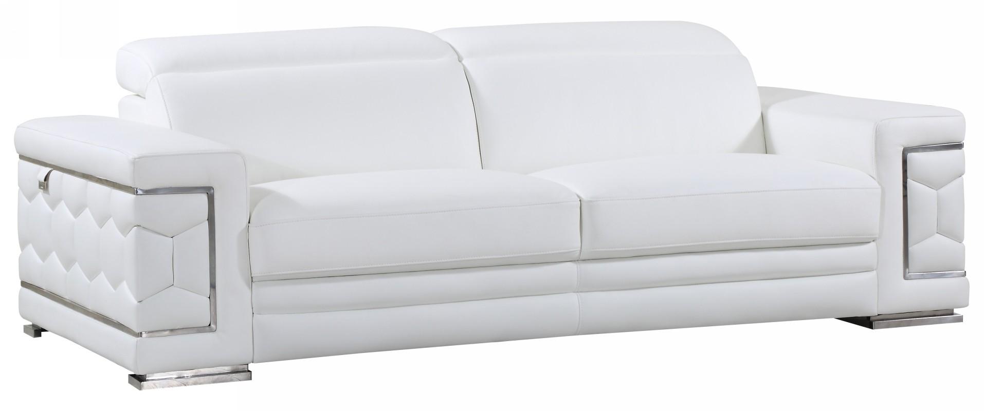 Contemporary Sofa 692 WHITE 692-WHITE-S in White Genuine Leather