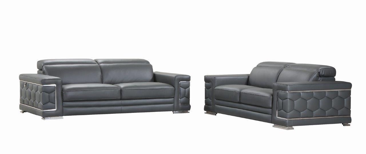 Modern Sofa and Loveseat Set 692 692-DARK-GRAY-2PC in Dark Gray Genuine Leather
