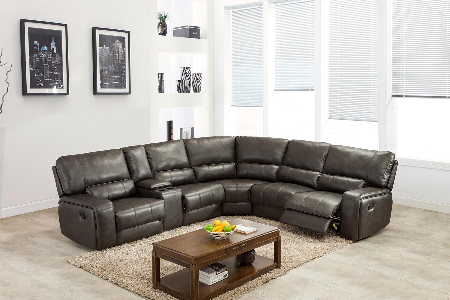

    
GRAY Leather Air Sectional with Recliners Contemporary 7096 Global United
