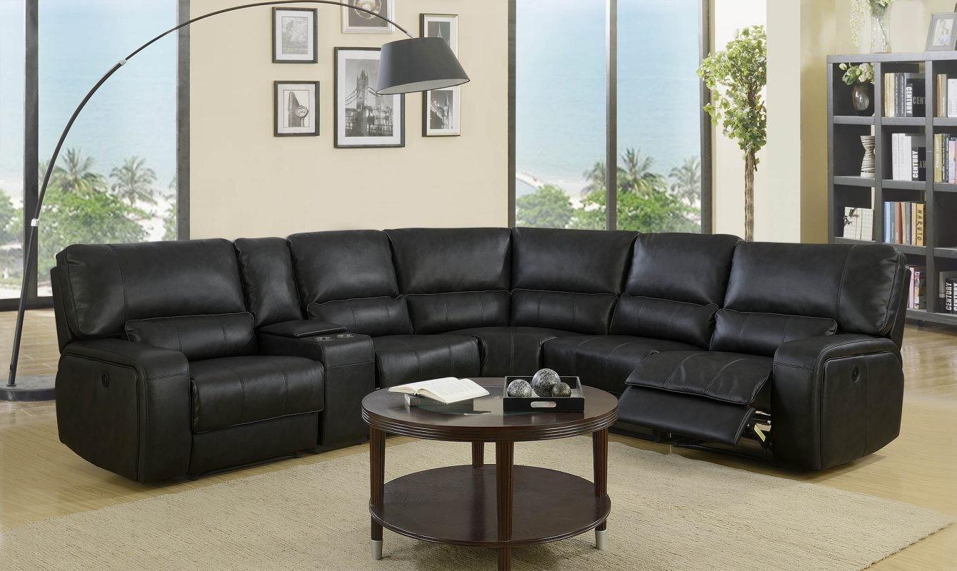 Contemporary, Modern Reclining Sectional 7096-BLACK 7096-BLACK in Black Leather Air/Match